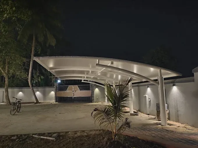 Commercial night illuminated Car Parking Shed